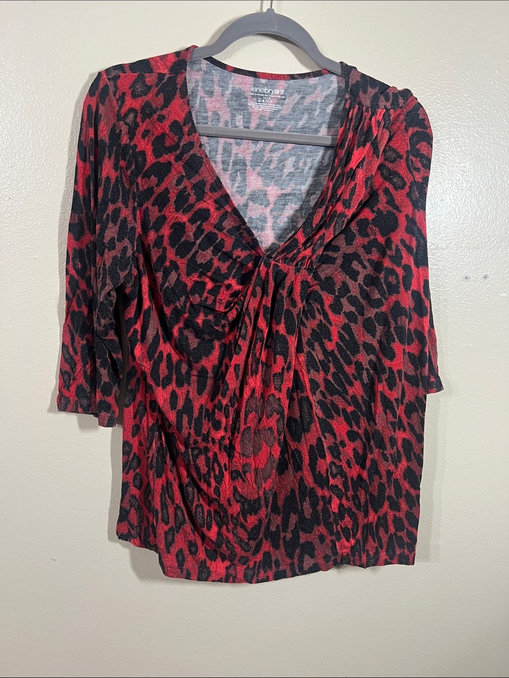 Lane Bryant Red and Black Leopard Twist-Front Blouse
